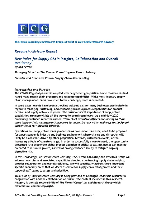 Research Report: New Rules for Supply Chain Insights, Collaboration and Overall Resiliency