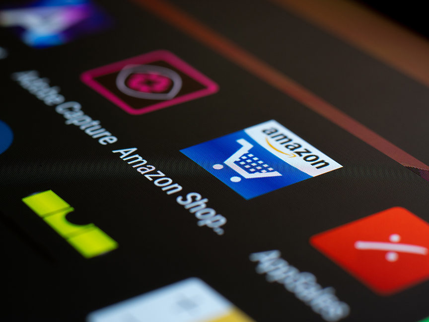 The Amazon Shopping app is displayed on a smartphone. 