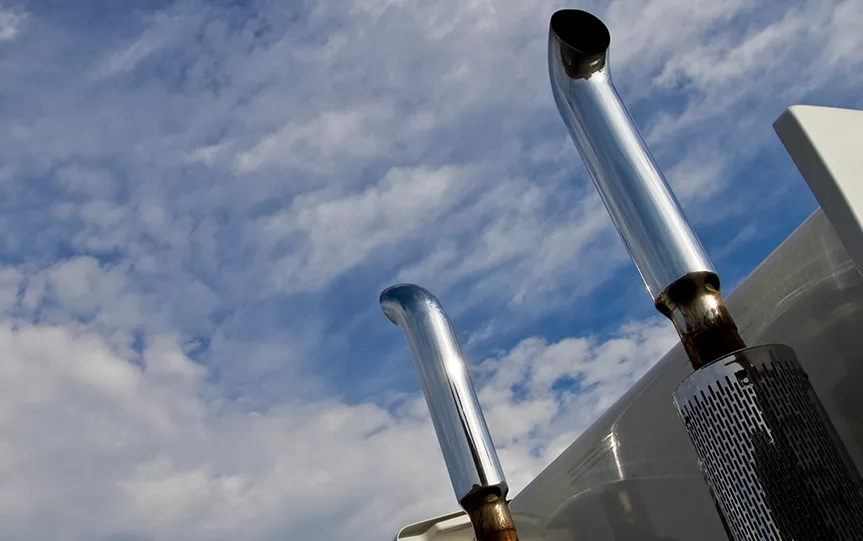 Exhaust pipes on a truck.