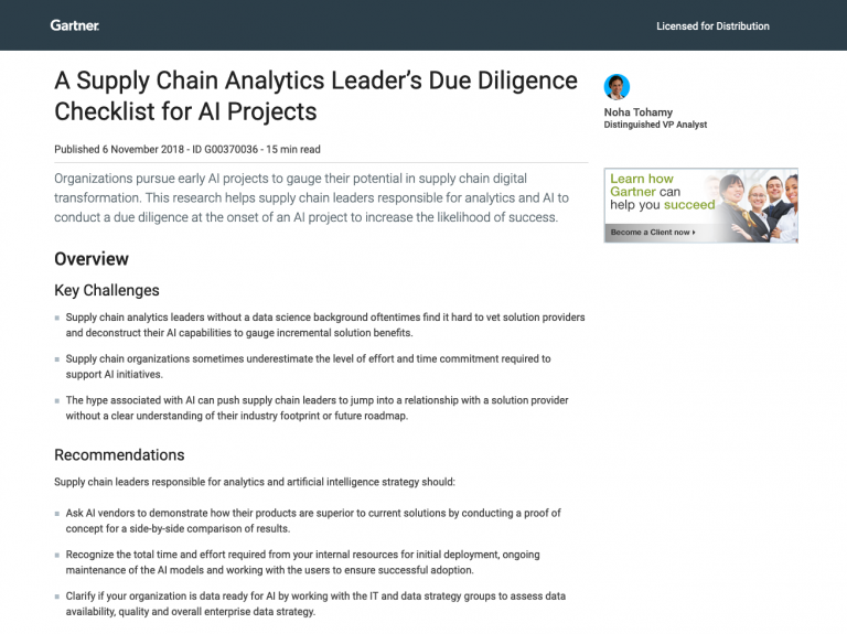 IBM – A Supply Chain Analytics Leader’s Due Diligence Checklist for AI Projects