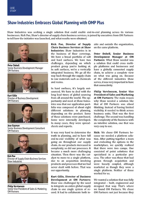 Shaw Industries Embraces Global Planning with OMP Plus: A Case Study