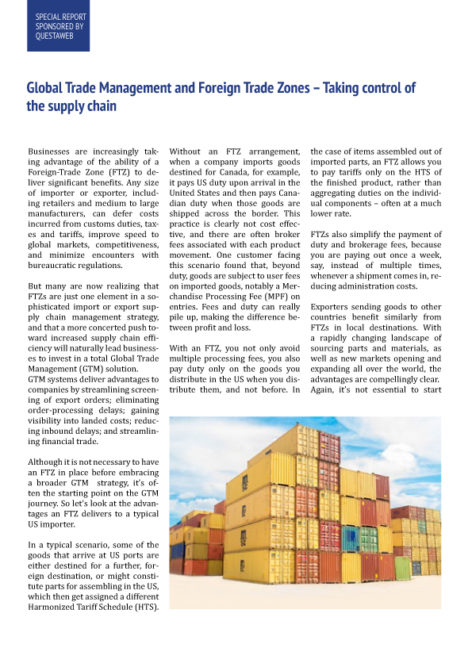 Global Trade Management and Foreign Trade Zones - Taking control of the supply chain