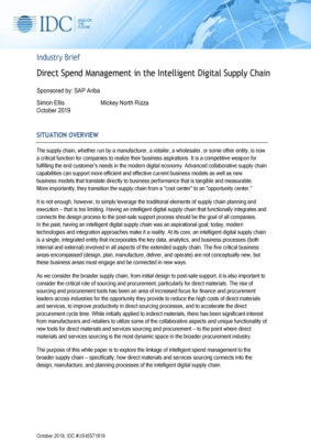 Direct Spend Management in the Intelligent Digital Supply Chain
