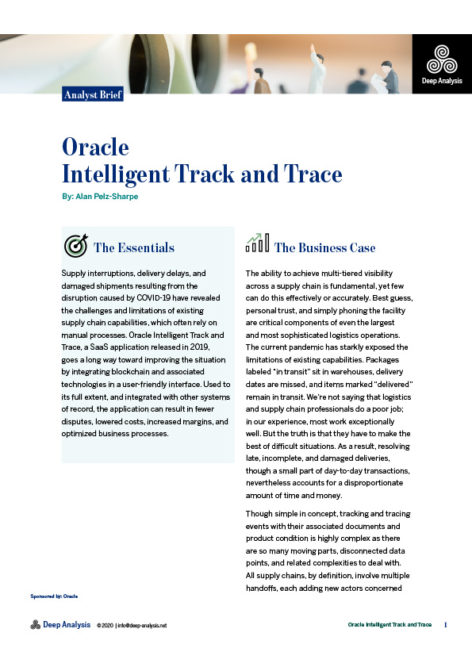 Deep Analysis Analyst Brief: Oracle Intelligent Track and Trace