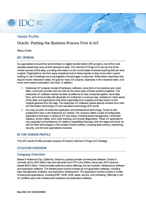 [IDC Analyst Report] Oracle: Putting the Business Process First in IoT