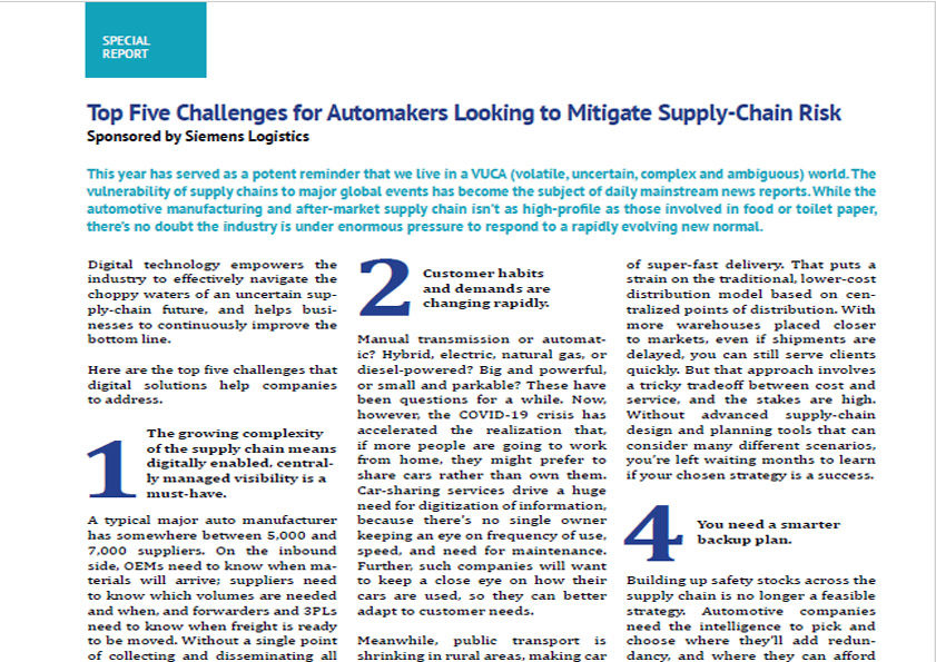 Top Five Challenges for Automakers Looking to Mitigate Supply-Chain Risk