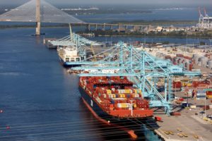 Aerial view of the port of Jaxport on the Si Johns River Jacksonville Florida photograph taken Sept. 2021 Photo: iStock.com/6381380 