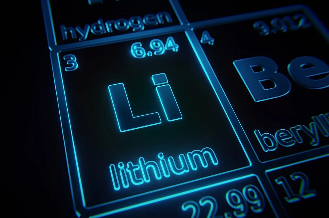 A NEON-BRIGHT PEROIDIC TABLE SYMBOL FOR LITHIUM WHICH IS LI AND ALSO SHOWING VALENCY 3 AND ATOMIC WEIGHT 6.94