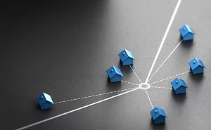MODEL HOUSES CONNECTED BY WHITE LINES
