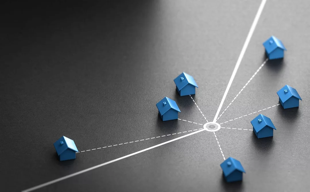 MODEL HOUSES CONNECTED BY WHITE LINES