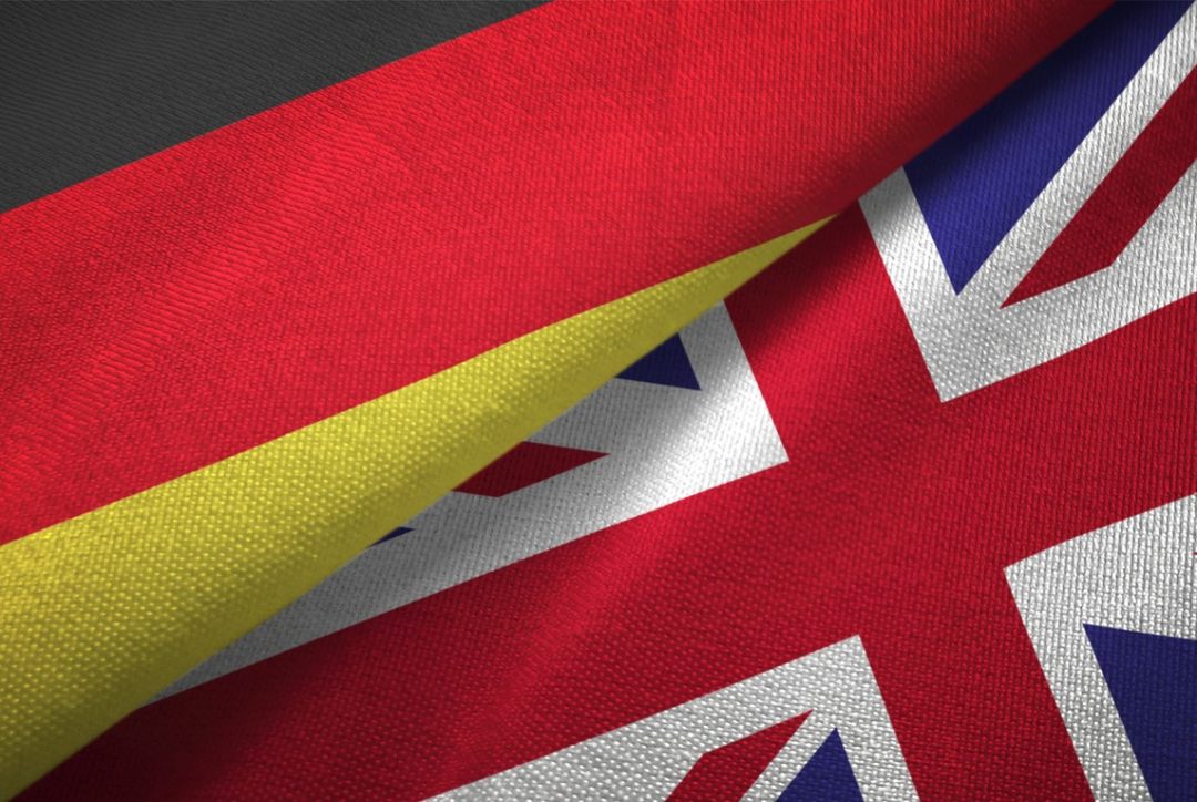 GERMANY AND UK FLAGS SIT TOGETHER