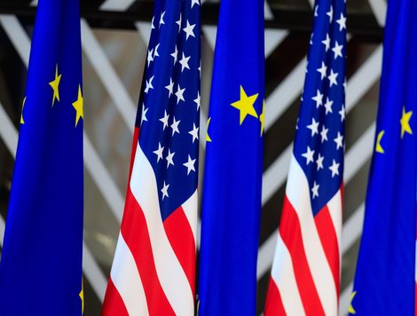 US AND EU FLAGS CLUSTERED TOGEGTHER