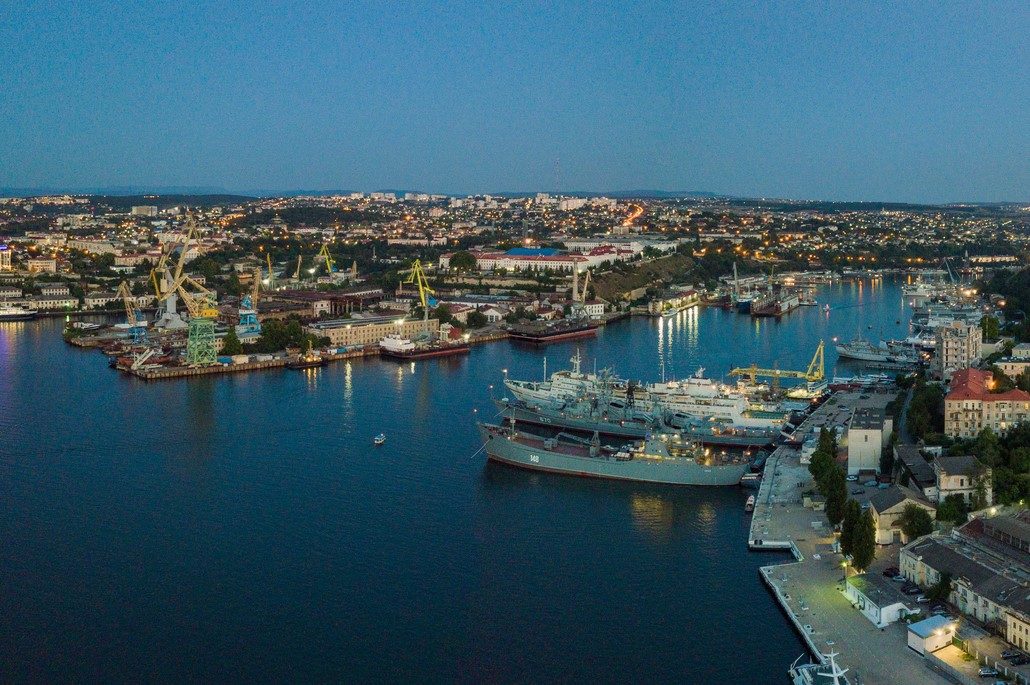 Images      Images     Photos     Illustrations     Vectors     Video  Evening Sevastopol panorama, aerial view of the Sevastopol bay and embankment