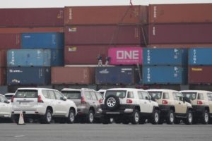 MULTIPLE TYPES OF TOYOTA VEHICLES SIT READY FOR SHIPPING