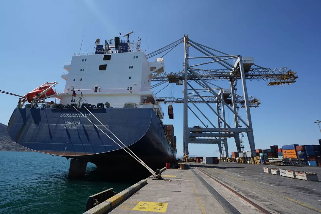 THE CONTAINER SHIP BUXCONTACT AT DOCK