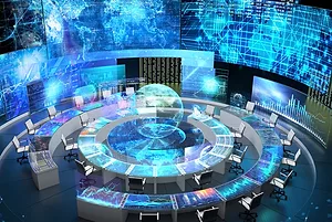 A CONFERENCE ROOM IN THE ROUND BEARS A SHIMMERING GLOBE OF LIGHT AT THE CENTER