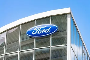 AN OFFICE BUILDING BEARS THE FORD MOTOR COMPANY LOGO