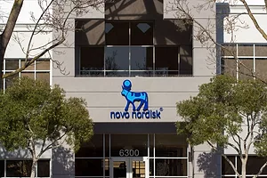 A MODERN OFFICE BUILDING BEARS THE NOVO NORDISK NAME