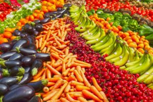 A COLORFUL ARRAY OF FRUITS AND VEGETABLES 