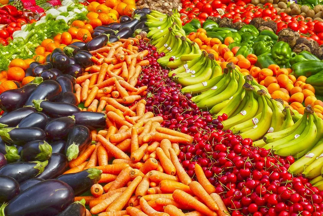 A COLORFUL ARRAY OF FRUITS AND VEGETABLES