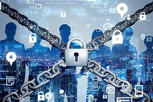 A graphic showing the concept of Cyber security and Privacy protection