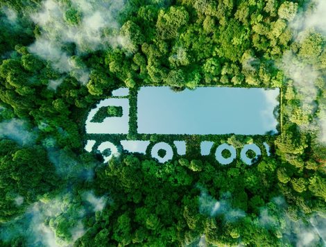 A GRAPHIC SHOWING AN AERIAL VIEW OF A FOREST WITH THE SHAPE OF A TRUCK CUT OUT IN SPACES