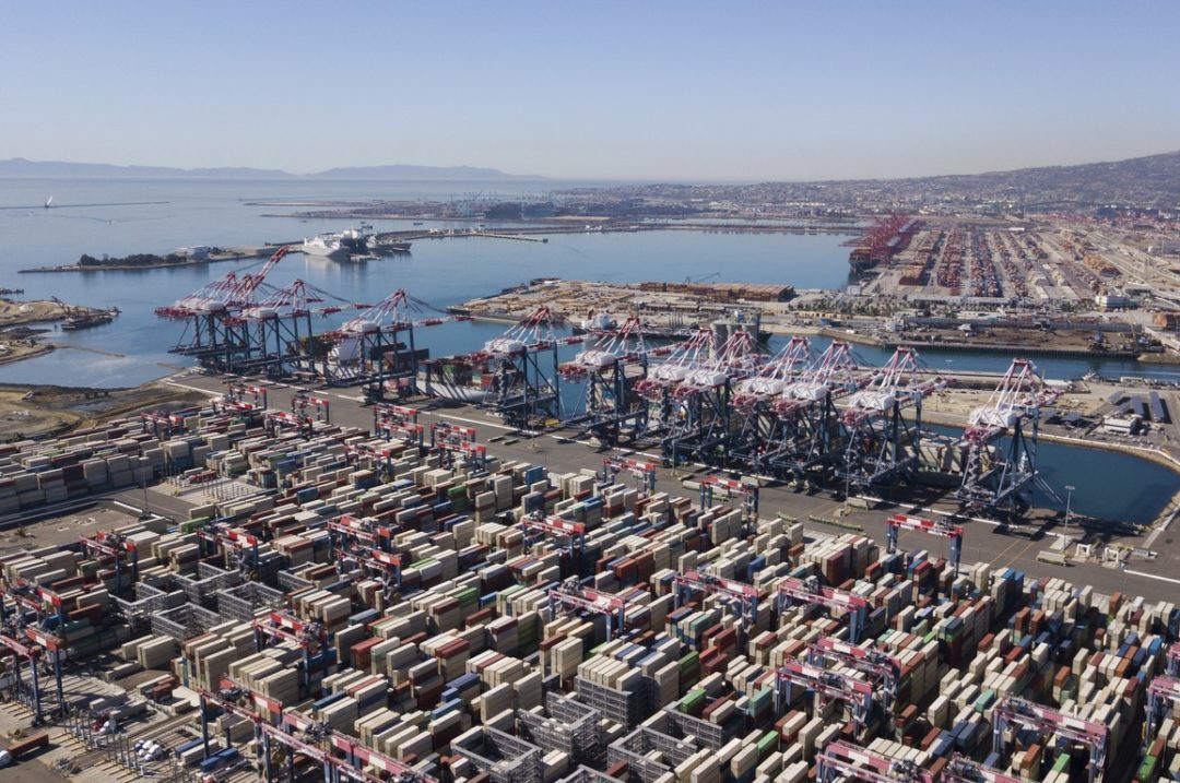 AN AERIAL SHOT OF A GIANT PORT COMPLEX