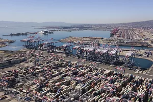 AN AERIAL SHOT OF A GIANT PORT COMPLEX