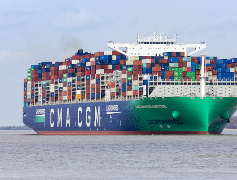 CMA CGM's Montmartre container vessel is on Elbe river heading to Hamburg, Germany. Photo: iStock.com/eyewave