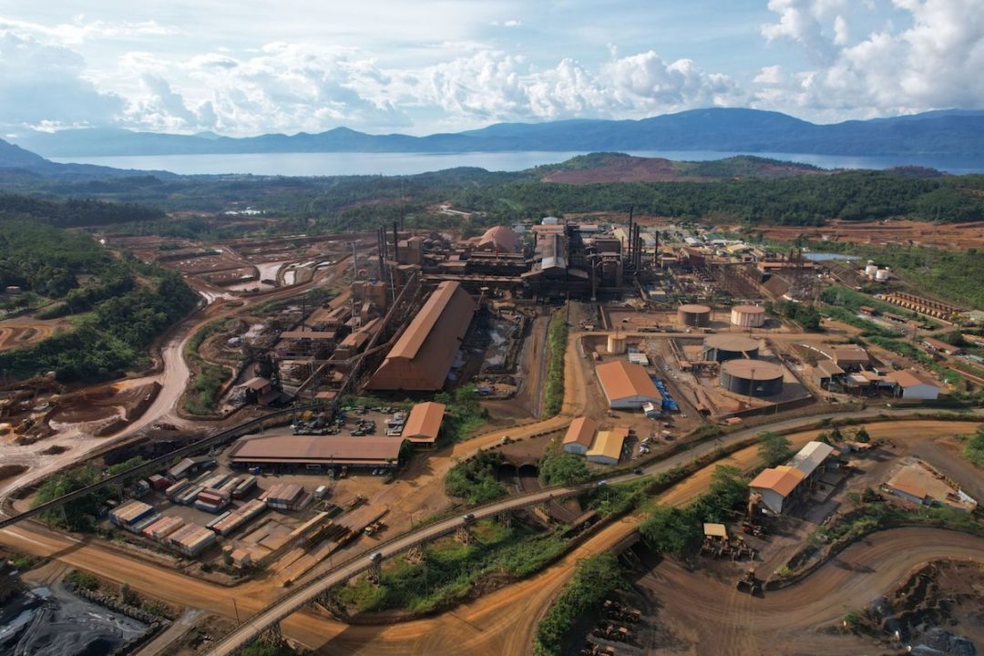 AN AERIAL VIEW OF A NICKEL MINING SITE IN INDONESIA.