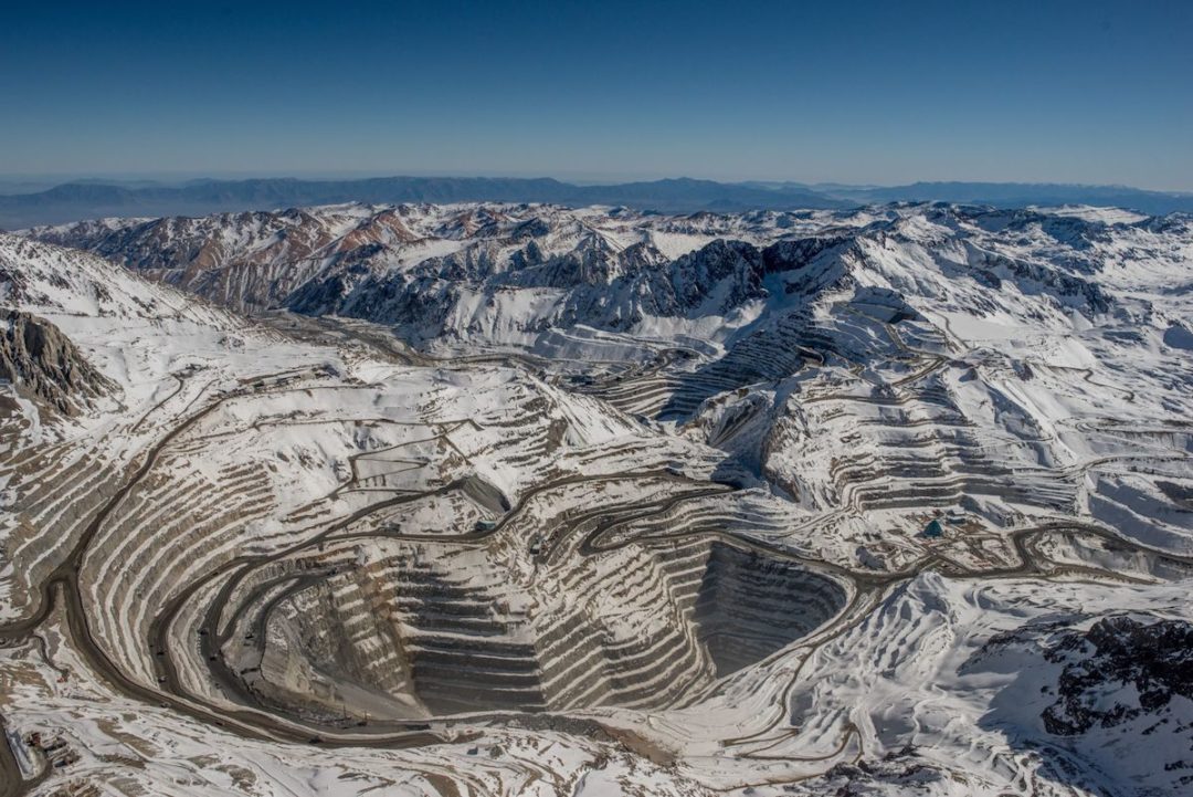 A PAIR OF COPPER MINES CAN BE SEEN IN THE ANDES MOUNTAINS.