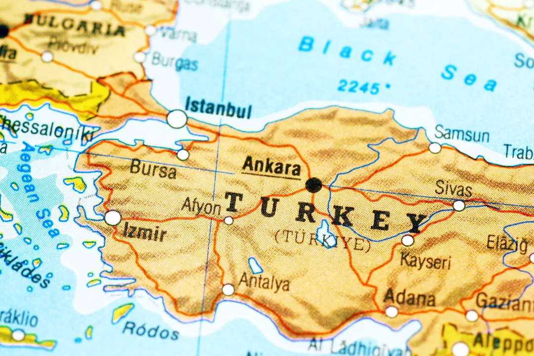AN AERIAL VIEW OF A MAP OF TURKEY.