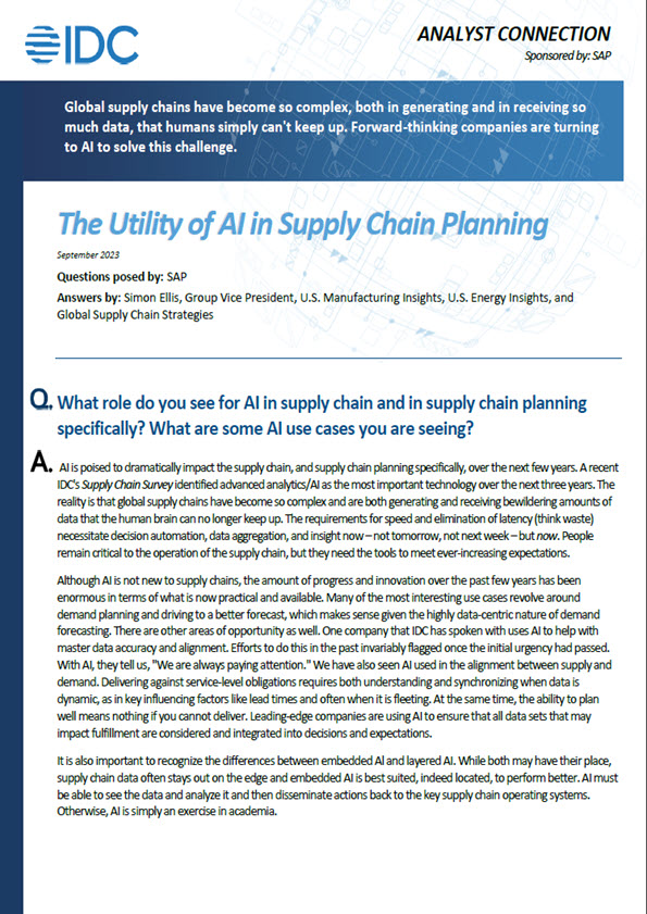 The utility of ai in supply chain planning