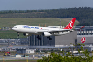 A TURKISH AIRLINES AIRPLANE DEPARTS FROM ISTANBUL GRAND AIRPORT.