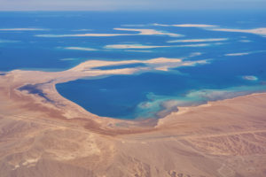 AERIAL VIEW OF THE RED SEA IN THE GULF OF SUEZ.