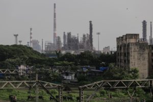 AN OIL REFINERY OPERATED BY BHARAT PETROLEUM CORP IN INDIA.