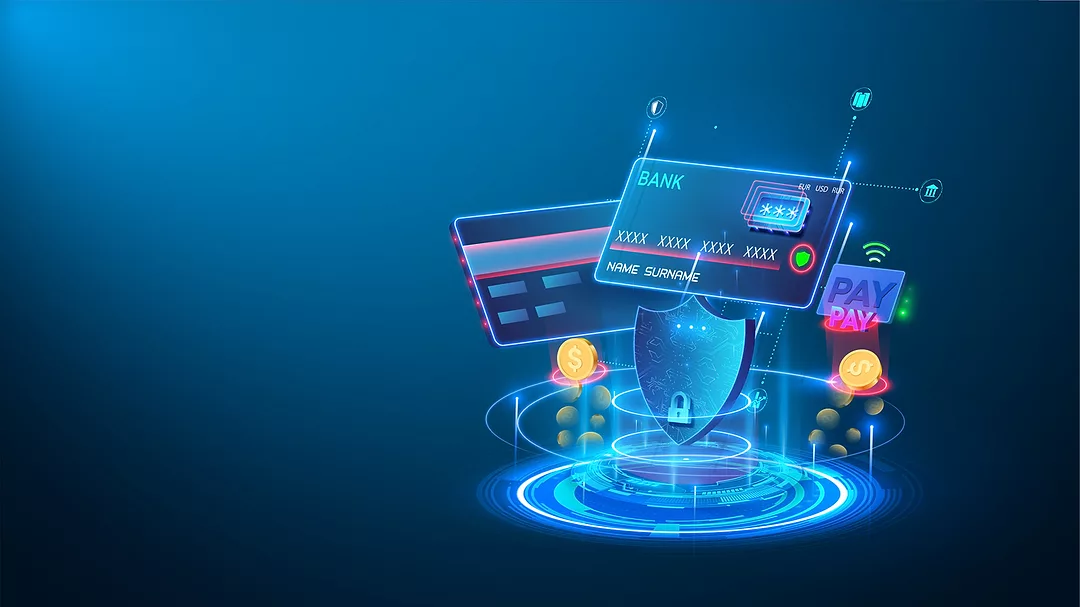Projection of a credit card, on background of a billboard, money and payment.