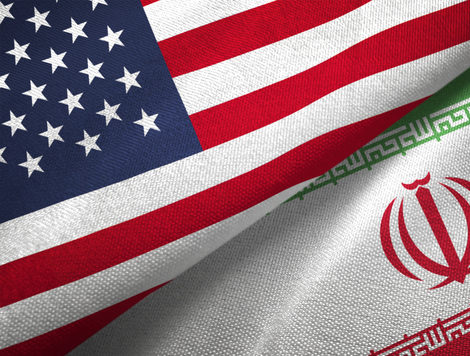 The United States and Iranian flags pictured side by side