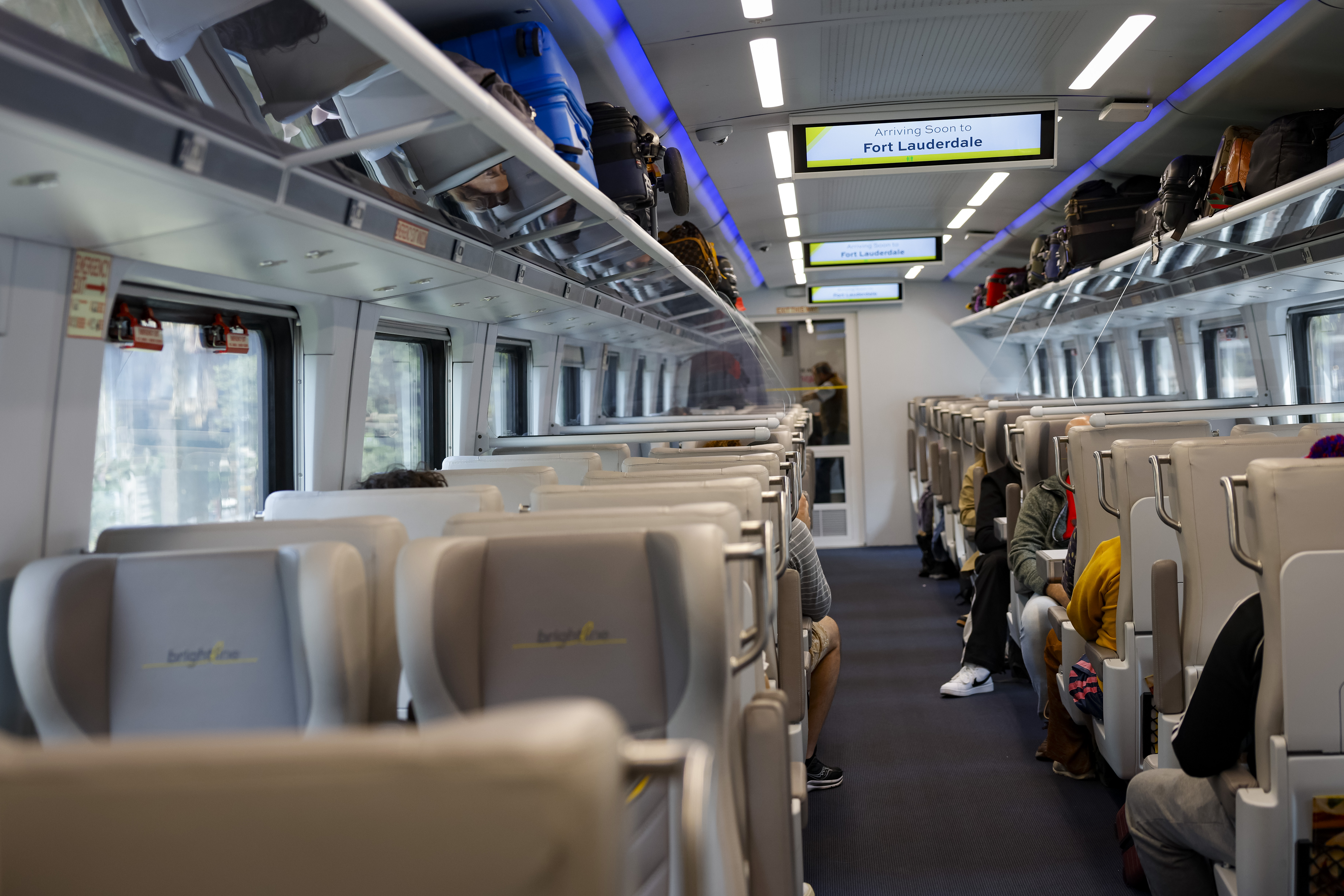 The interior of a Brightline train