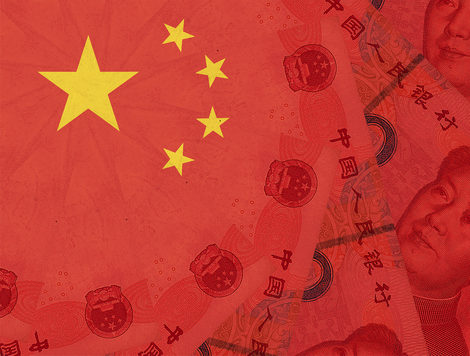 The Chinese flag overlaid with currency