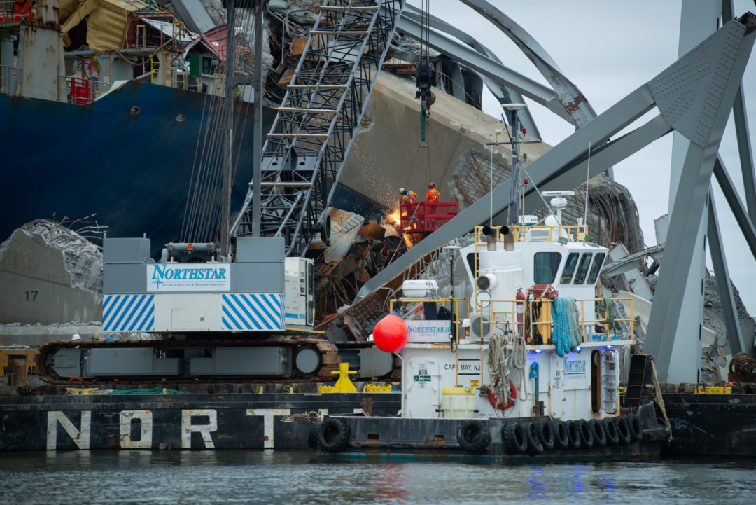 Crews working on salvage efforts to remove the Dali container ship