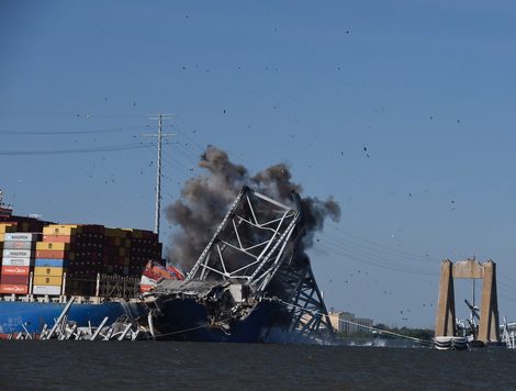 A controlled explosion of Baltimore's Francis Scott Key Bridge