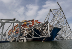 A wreckage of the Dali container ship near the Port of Baltimore