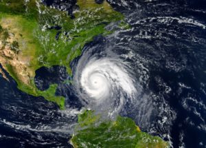 A hurricane approaching the United States East Coast