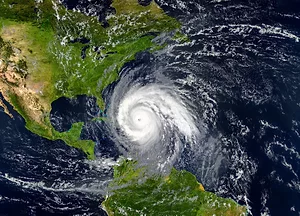 A hurricane approaching the United States East Coast