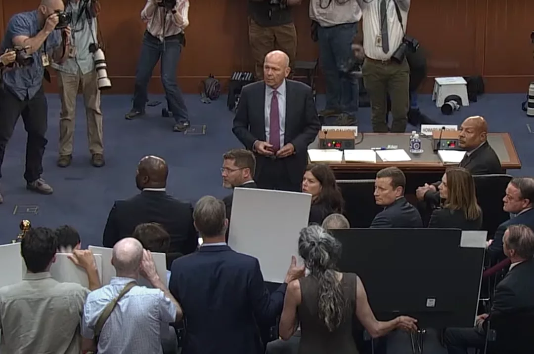 Boeing CEO Dave Calhoun speaking in front of a Senate investigations panel