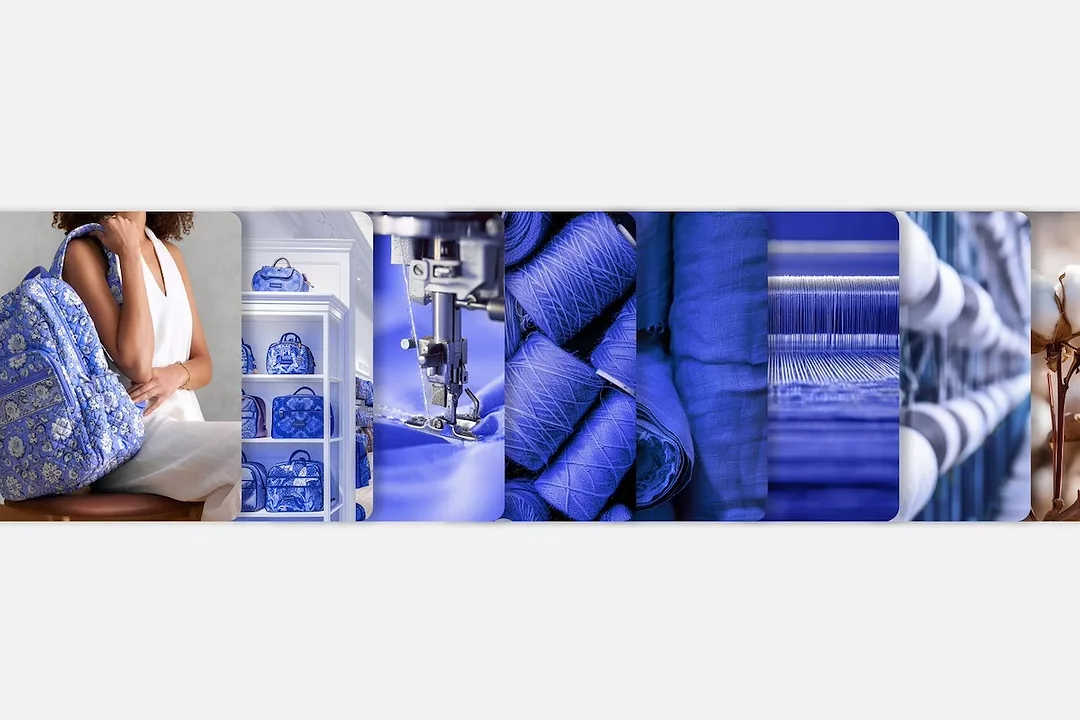 A collage of blue threads and clothing