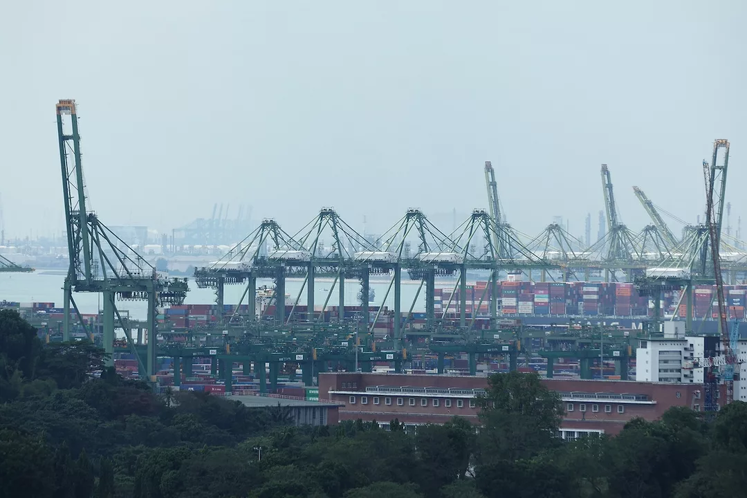 A port in Singapore unloading cargo