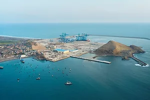 AN AERIAL VIEW OF A SEA PORT
