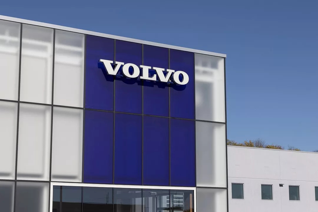 A CAR DEALERSHIP BEARS THE VOLVO LOGO
